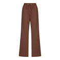 thumbnail image 4 of Gvdentm Bell Bottom Pants for Women Casual Lightweight Drawstring Elastic Waist Pants with Pockets Twill Bermuda Trendy S-3XL Brown,M, 4 of 6