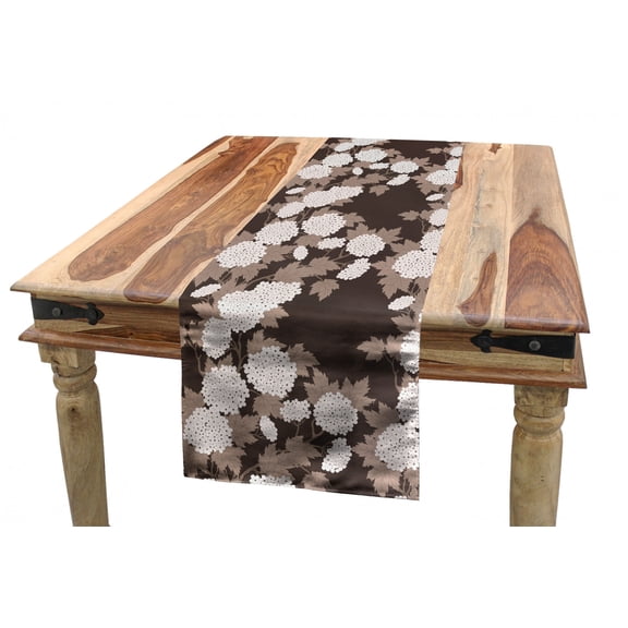 Floral Table Runner, Vintage Overview of Abstract Blossoms and Leaf Silhouettes, Dining Room Kitchen Rectangular Runner, 3 Sizes, by Ambesonne