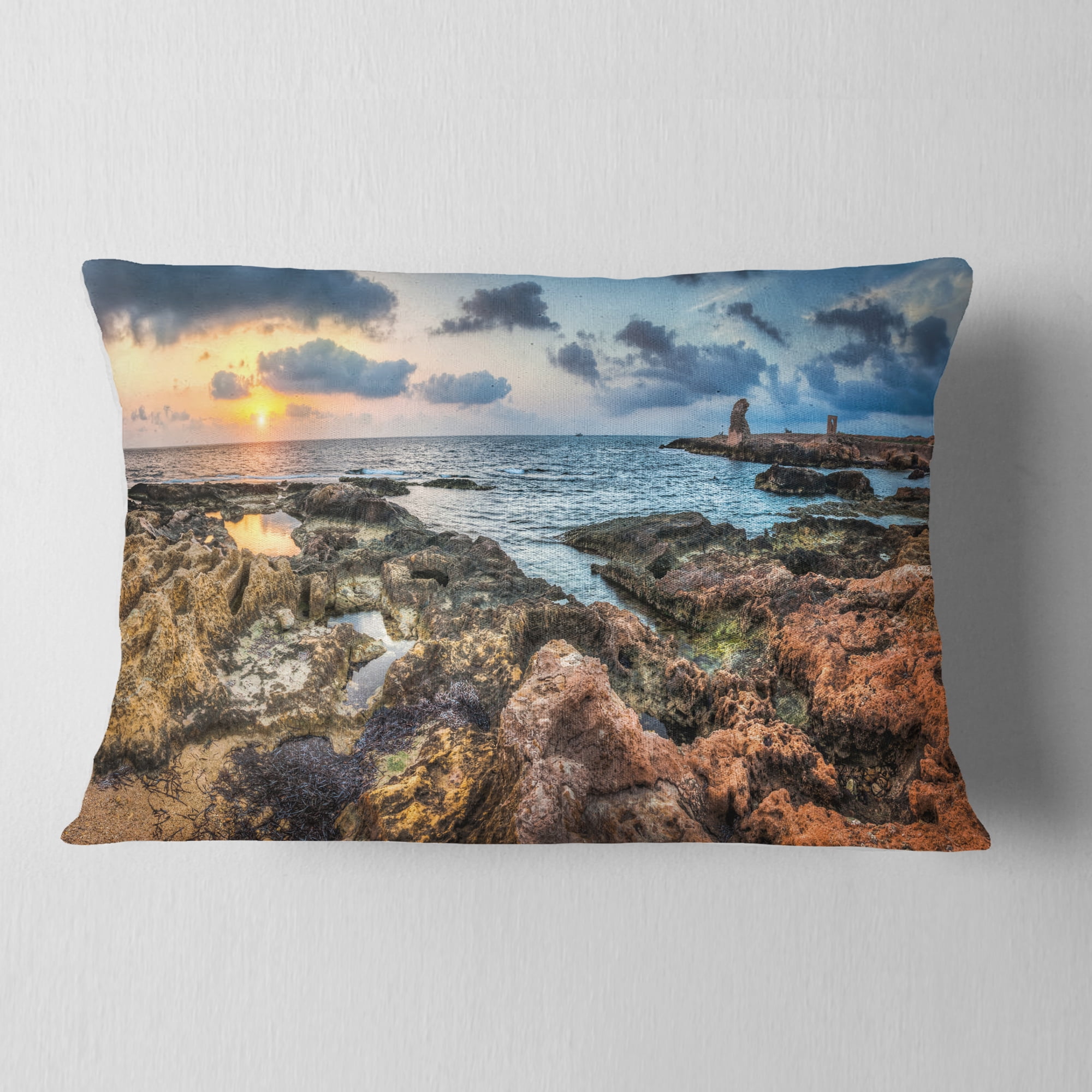 Designart 12" x 20" Blue Polyester Throw Pillow