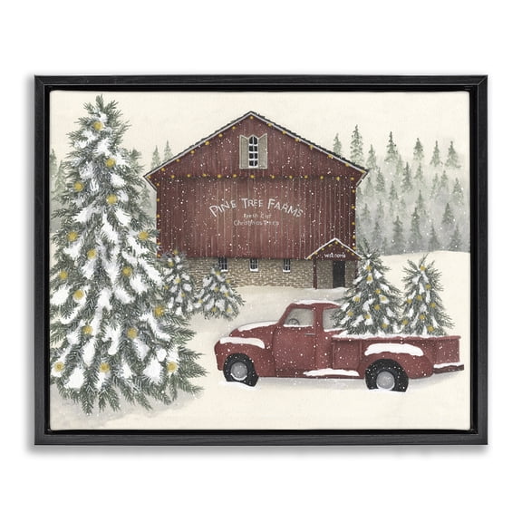 Stupell Industries Winter Pine Tree Farm Landscape & Nature Painting Black Floater Framed Canvas Art Print Wall Art, 21 x 17