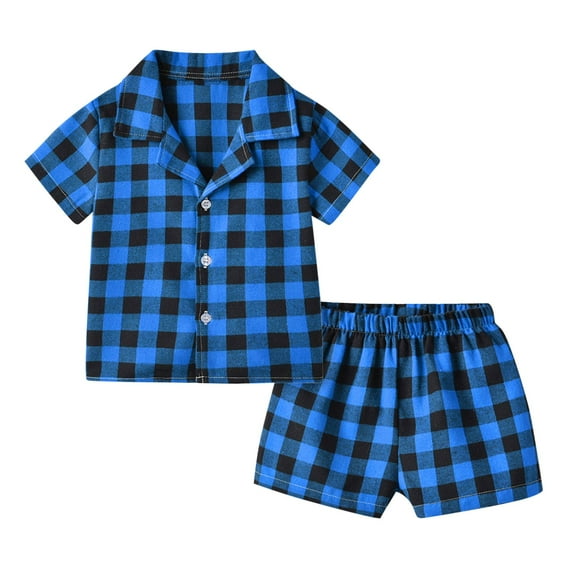 Fancifize Boys Plaid Pajama Set Button Down Top Elastic Shorts Cotton Breathable Nightwear Sleepwear Sizes 6M-8Y