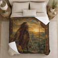 thumbnail image 5 of Medieval Warrior with Owl and Castle Sunset, Regal Fantasy Style for Medieval Art Lovers, Shield Banner Motif and Birthday Gift, Soft Flannel Blanket for Study Room, Home Decor, 5 of 9