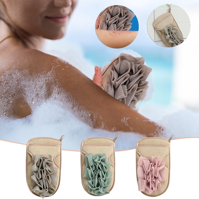 Xihbxyly Esponja de Baño 2 En 1, Diseño de Doble Cara, Función Exfoliante y Espumante, Material Suave y Agradable para La Piel, Cordón de Fácil Secado, Accesorio de Baño Multiusos, Tamaño 21 X 5 Cm