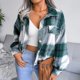 thumbnail image 1 of Women Autumn Plaid Lapel Collar Crop Top Lantern Sleeve Casual Fashion Jacket, 1 of 7
