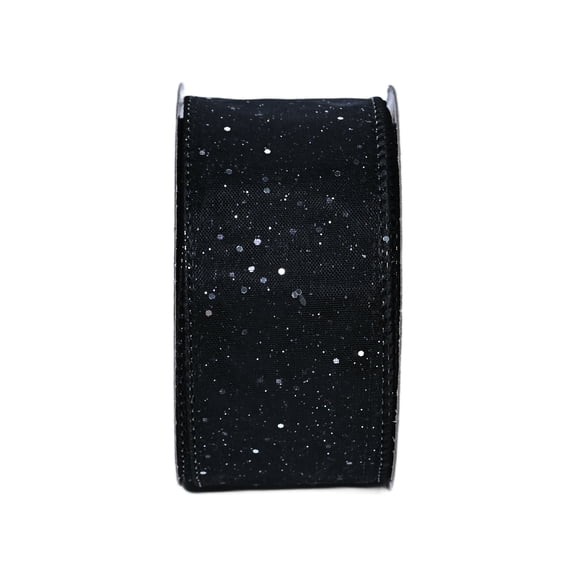 Gwen Studios 1.5" Sheer Black Glitter Wire Ribbon, 3 yards
