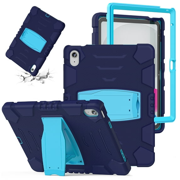 SaniMore Tri-layer Hybird Case for iPad 10th Generation 10.9" 2022, Rugged PC Shell Silicone Backplane Anti-drop Shockproof Hidden Kickstand Heavy Duty Protective Case for iPad 10th 2022, Navy & Blue