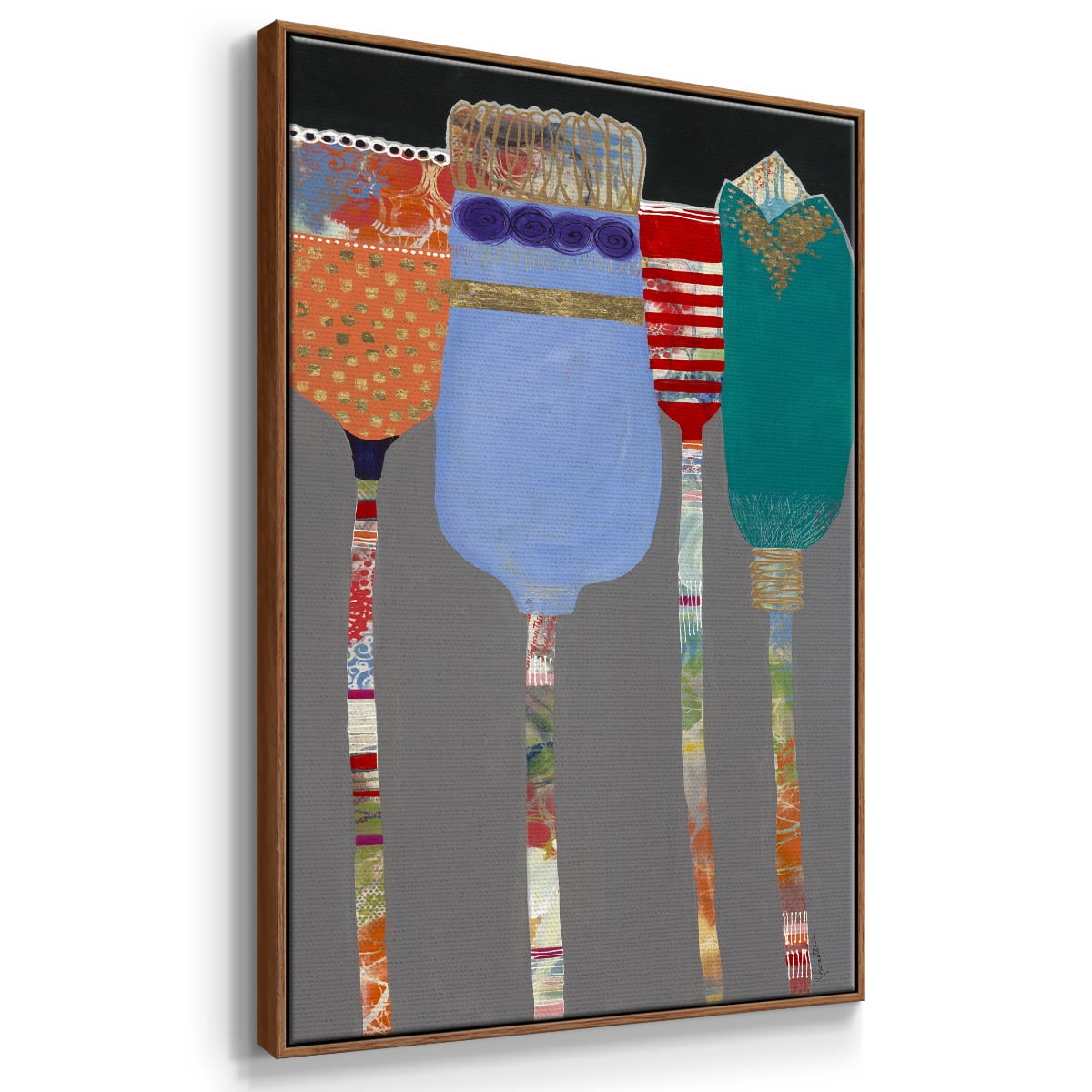 Tall Tulips Framed Premium Gallery Wrapped Canvas - Ready to Hang - 25 x 37 - Walnut Floating Frame