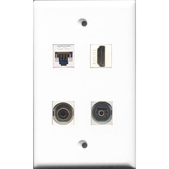RiteAV - 1 Port HDMI and 1 Port Toslink and 1 Port 3.5mm and 1 Port Cat5e Ethernet White Wall Plate