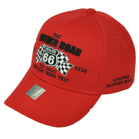 Route 66 Hot Rod - The Mother Road Route 66 American First Red Adjustable Hat Cap Historic Est 1926