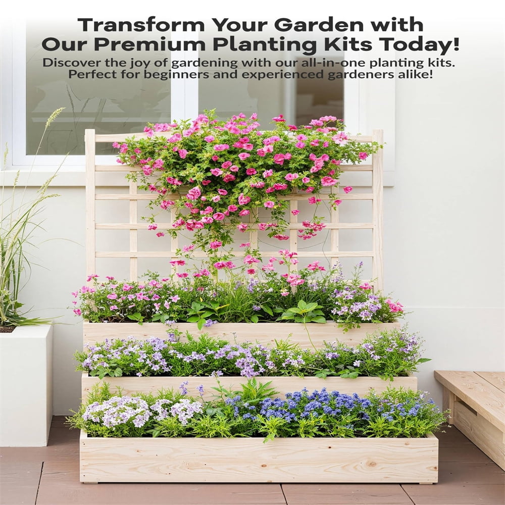 3-Tier Vertical Cedar Planter Box with Trellis - Raised Garden Bed for Climbing Plants, Vegetables & Herbs, Open Base Drainage Design, Ideal for Patios, Decks & Yards