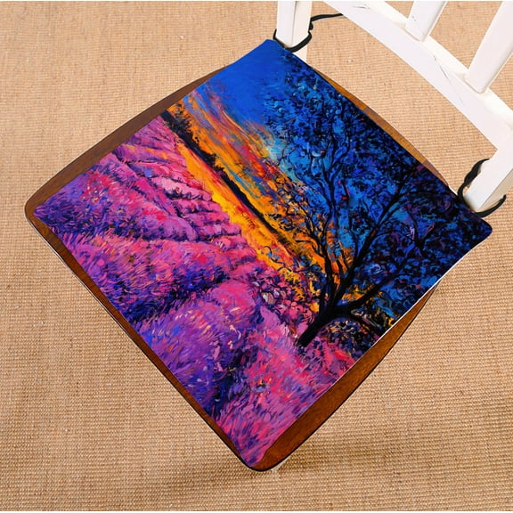 PHFZK Beautiful Flower Floral Lavender Field Chair Pad, Oil Painting Tree of life Seat Cushion Chair Cushion Floor Cushion Two Sides Size 16x16 inches