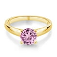 thumbnail image 2 of Gem Stone King 1.66 Ct 7mm Round Pink Created Sapphire 10K Yellow Gold Ring (Size 6), 2 of 4