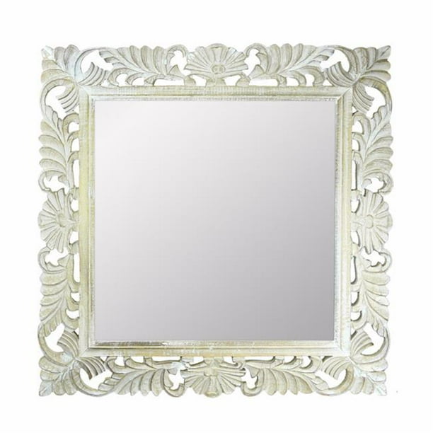 Benzara BM164958 24 x 24 x 1 in. Miroir avec Cadre en Bois - Blanc