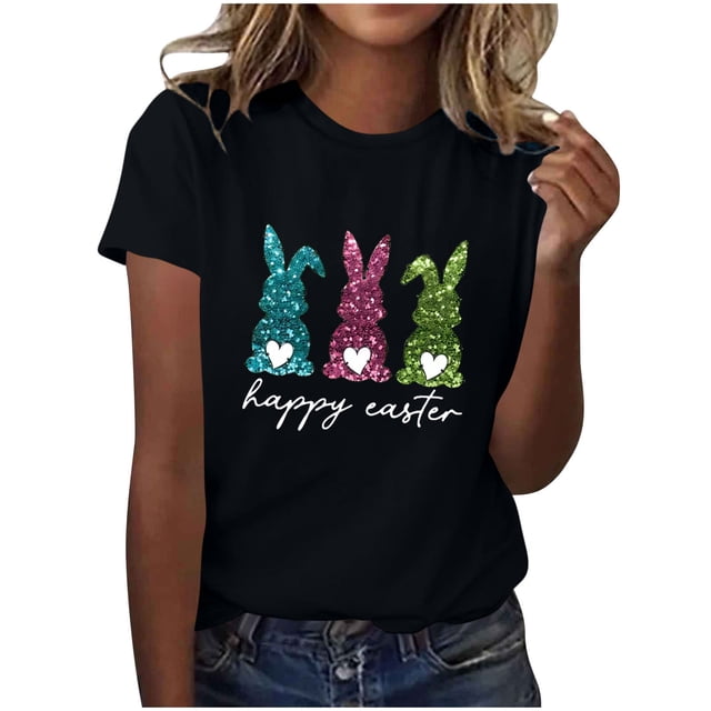 Camiseta de Cuello Redondo de Impresión de Pascua de Moda de Primavera Y Verano para el Uso Diario