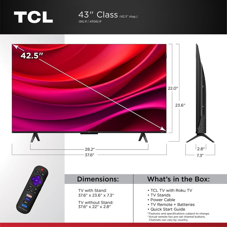 TCL 43” Class Q6LR Series QLED 4K UHD HDR Smart Roku TV (New 2026