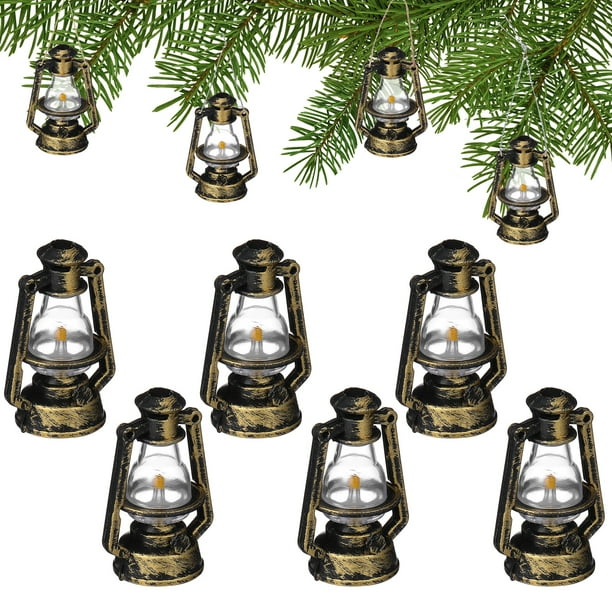 FELTECHELECTR 10 lámparas de queroseno navideñas, minilámparas de queroseno para árbol de Navidad, adornos colgantes de aceite para Halloween, para decorar el árbol de Navidad.