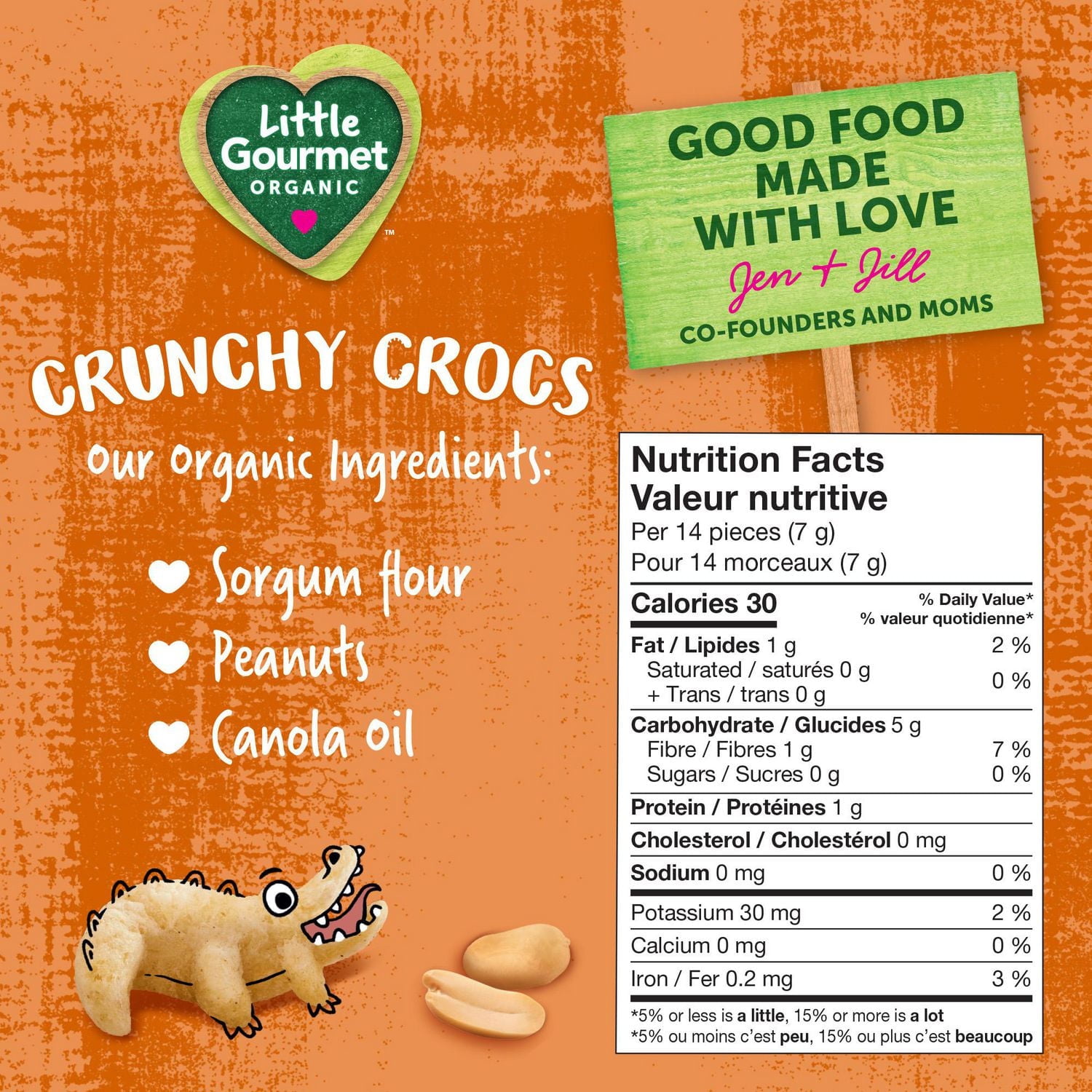Collation biologique pour tous-petits biologique Little Gourmet Crunchy Crocs au beurre d'arachide Collations soufflées aux céréales complètes