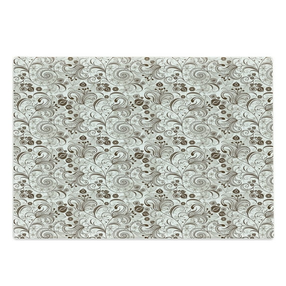 Chocolate Cutting Board, Classical Victorian Flowers and Leaves Abstract Arrangement with Vintage Look, Decorative Tempered Glass Cutting and Serving Board, Large Size, Brown White, by Ambesonne
