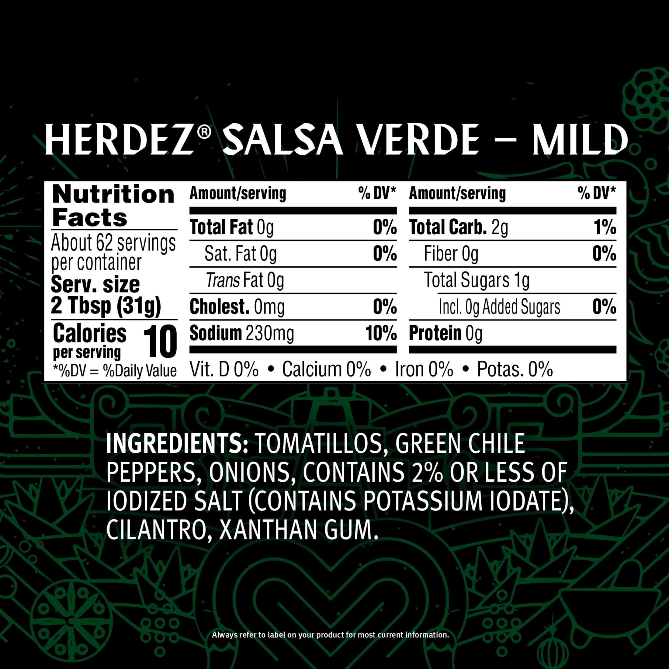 (2 pack) HERDEZ Salsa Verde Mild, Tortilla Chip Dip, Shelf Stable, Large 68 oz Plastic Jug