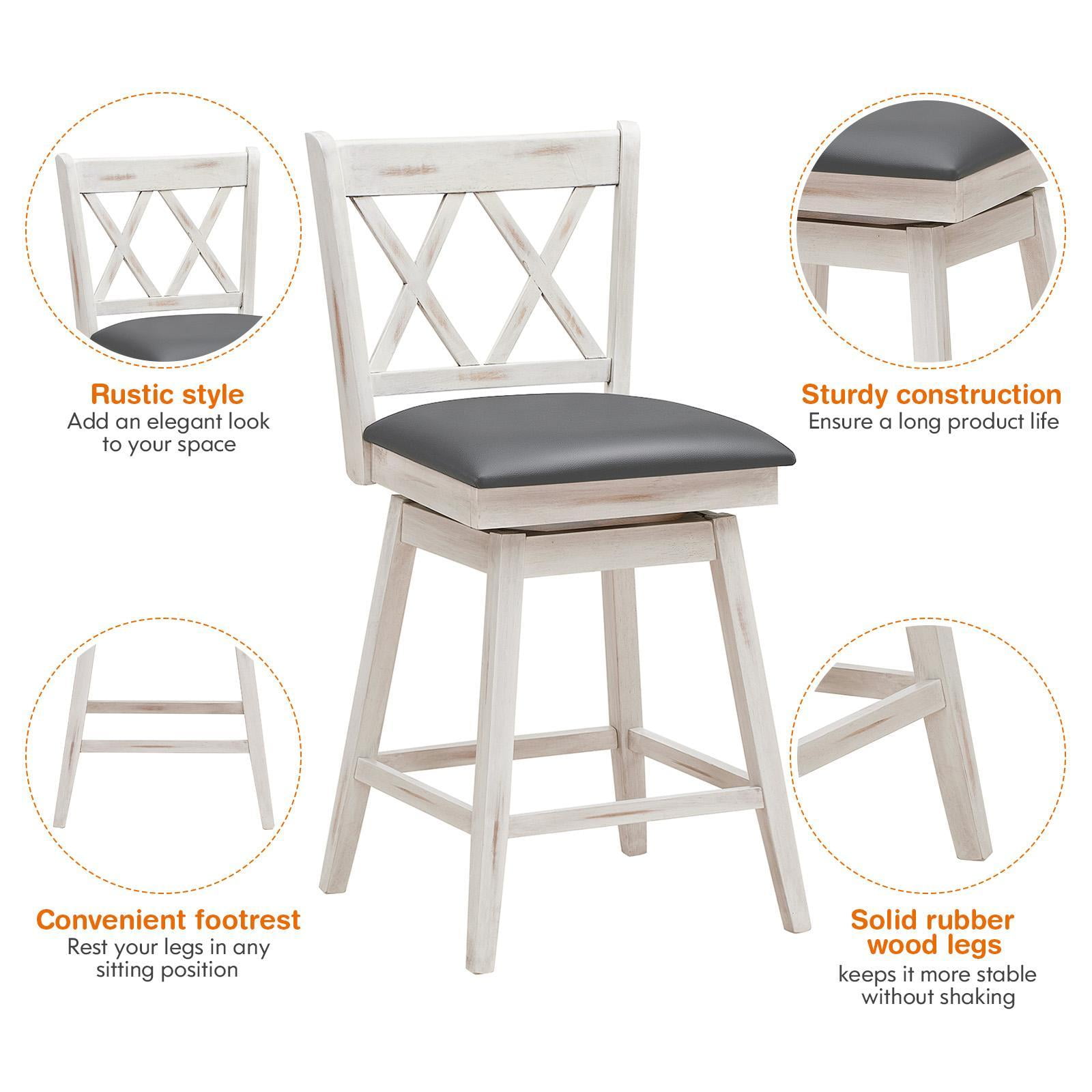 Giantex Round Swivel Low Back Pedestal Bar Stool, Antique White/Black (Set of 4)