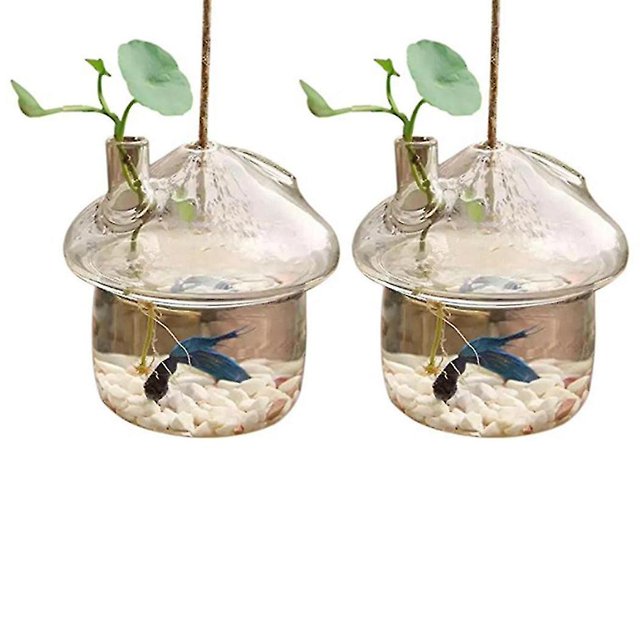 2x Mushroom-shaped Hanging Glass Planter Vase Rumble Fish Tank Terrarium Container Home Garden Deco