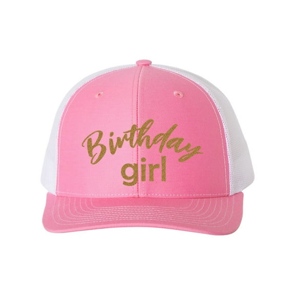 Birthday Hat, Birthday Girl Glitter, Birthday Girl Hat, Trucker Cap, Snapback, Gift For Her, B-day Hat, Ladies B-day Hat, Adjustable, Bday, Hot Pink/White