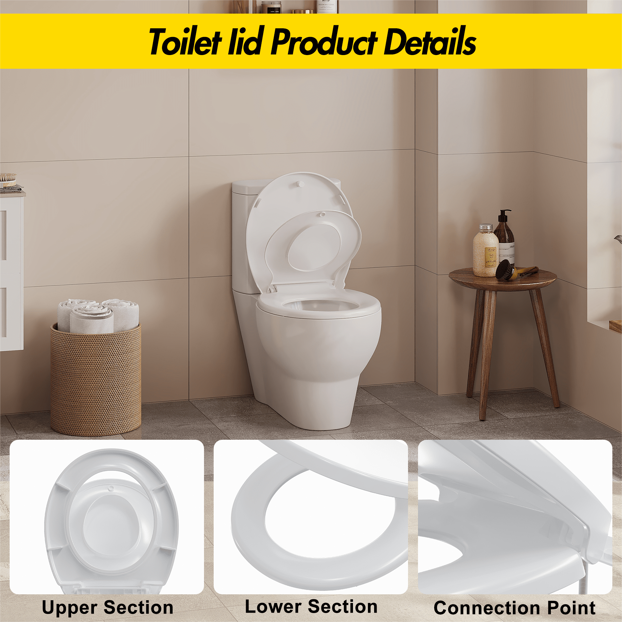 Premium Toilet Seat, Slow Close & Quick Release Toilet Seat with Secure-Lock No Slip Hinges
