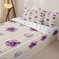 thumbnail image 3 of Erosebridal Vertical Stripe Pattern Zipper Twin Comforter Sets with Fitted Sheet and 2 Pillowcases,Floral Heart Print Zipper Bedding Set,Purple Brown,Reversible, 3 of 6