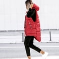 thumbnail image 5 of HOMBOM Red Puffer Vest for Women Fashion Hooded Jackets with Pockets Lightweight Gilet Full Zip Long Womens, 5 of 9