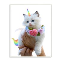 Stupell Industries Floral Kitten Fantasy Feline Rainbow Horn and Tail Wall Plaque Design by Ziwei Li