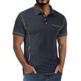 thumbnail image 2 of Polo Shirts for Men with Pocket Short Sleeve Moisture Wicking Outdoor Work Shirt Summer Casual Golf Navy, 2 of 7