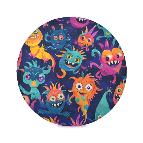 15.4inch Round Placemats, DIY Printing Design, Suitable for Kitchen, Table Party Decoration A Vibrant Cartoon