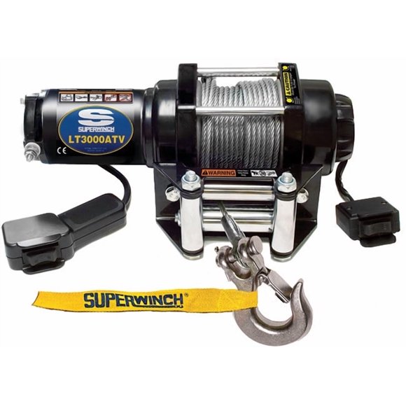 Superwh Winch 1130220 LT Series; Vehicle Mounted; ATV Winch; 12 Volt Electric; 3000 Pound Line Pull Capacity; 50 Foot Wire Rope; Roller Fairlead; Wired Remote