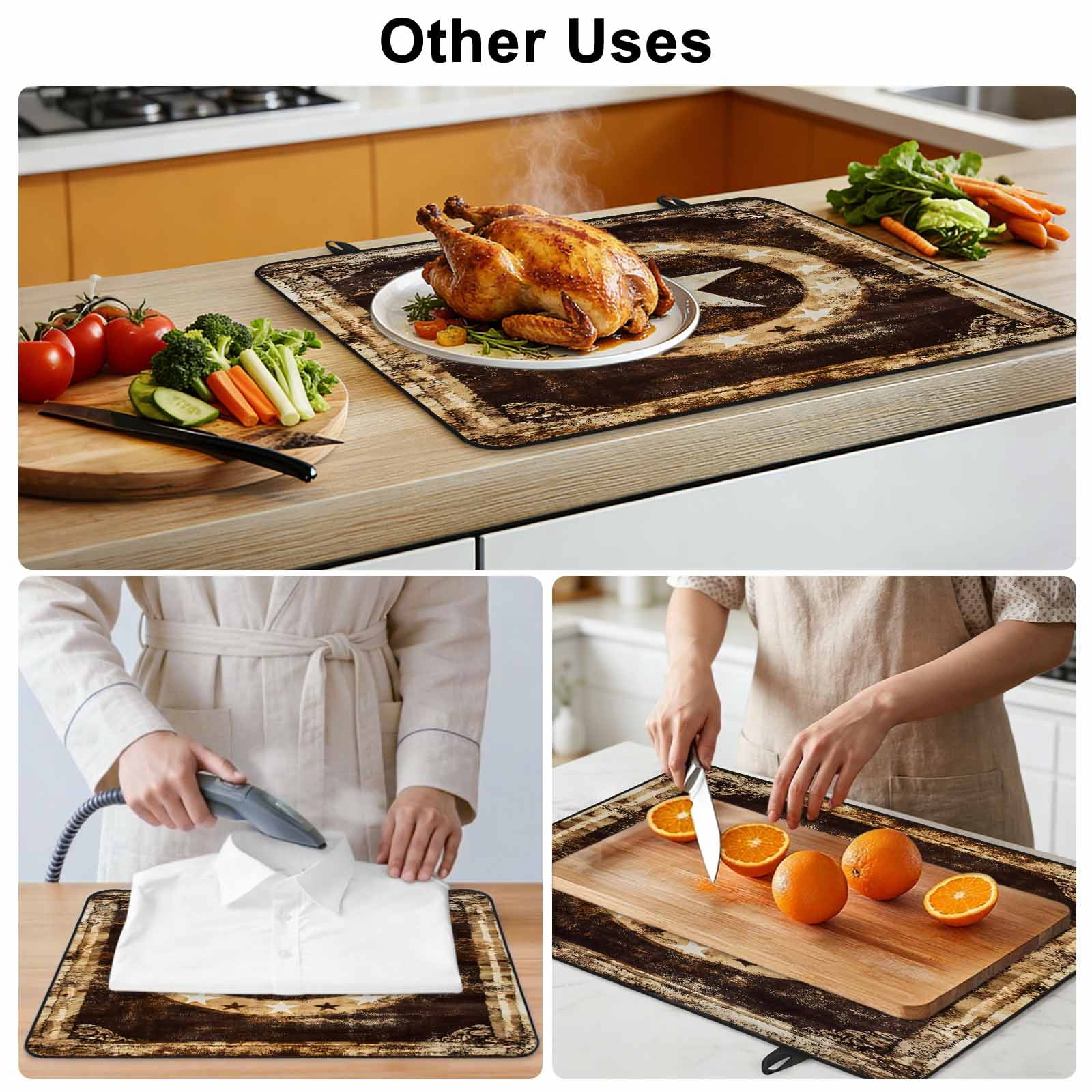 Brown Star Texas Stove Top Cover for Electric Stove, Heat-proof & Non Slip Glass Top Stove Cover Protector, Vintage Western Country Wooden Kitchen Flat Cooktop Rubber Mat 24x21 Inches