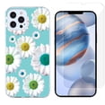 thumbnail image 1 of Slim-Fit Protective Phone Case compatible with iPhone 12 Pro Max, with Tempered Glass Screen Protector, by OneToughShield ® - Daisy/Teal, 1 of 3