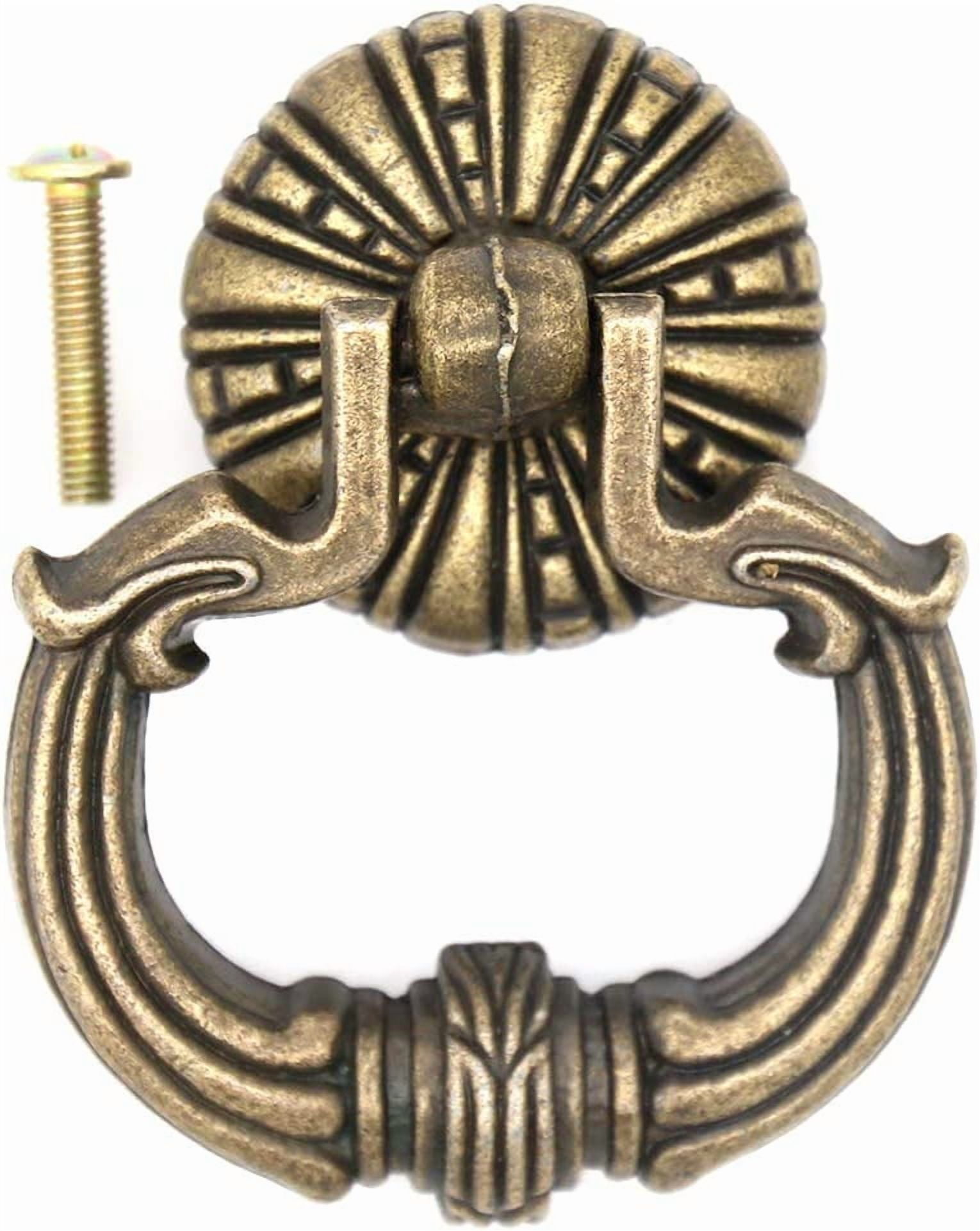 ABCISI 4 PCs Vintage Antique Bronze Ring Pull Handles with Disk Base for any kitchen Cabinet Door, Cupboard, Desk Drawer, Wardrobe, Chest, Wooden Cases, etc.