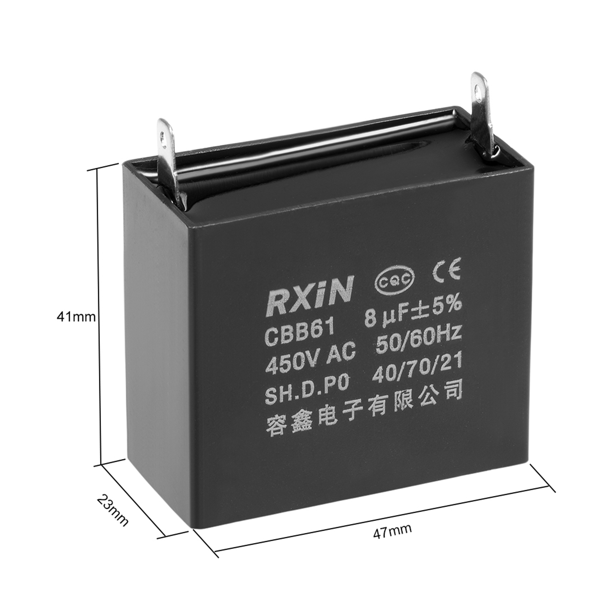 Cbb61 Run Capacitor 450v Ac 8uf 2 Pin Metallized Polypropylene