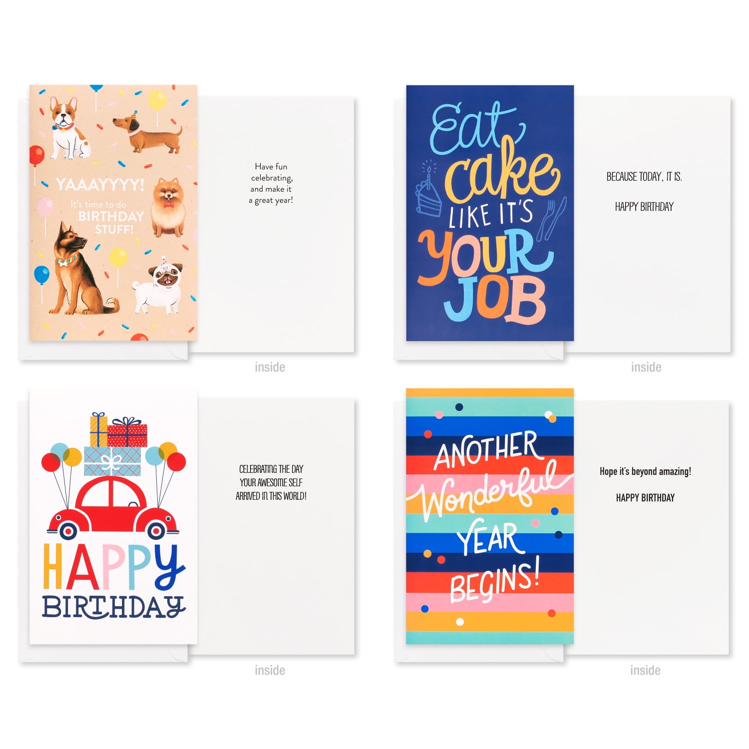 American Greetings Birthday Card Boxed Assortment for Anyone, 4 Designs, Dogs, Birthday Icons Muti-Colored (12-Count)