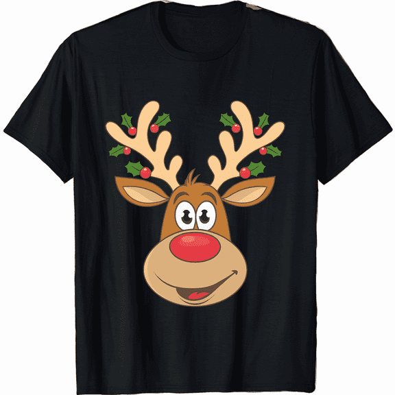 Cute Reindeer Santa Christmas Lights Pajama Xmas Tee