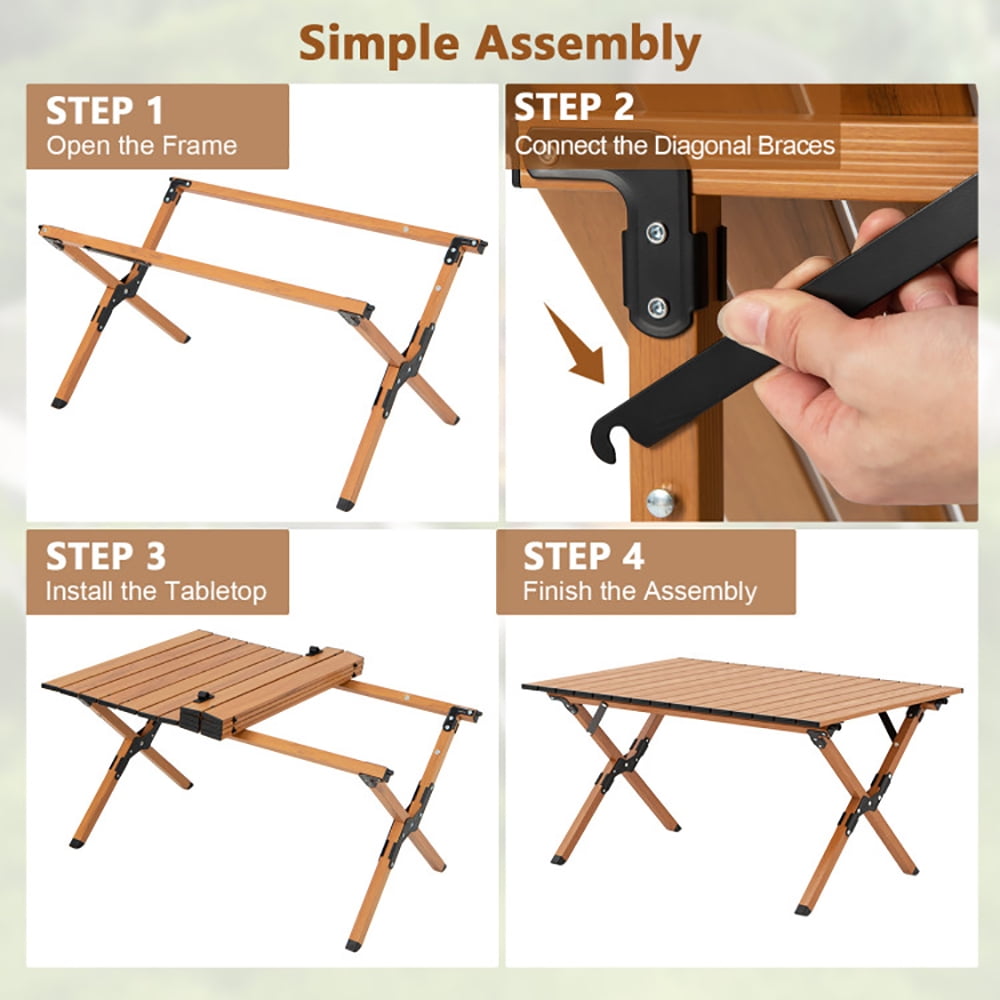 Aimee Lii Folding Lightweight Aluminum Camping Table with Wood Grain, Camp Tables PorTable Foldable-M