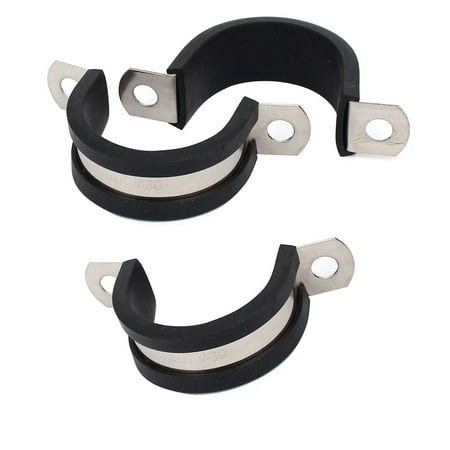 

30mm Dia EPDM Rubber Lined U Shaped Pipe Tube Wire Clamps Clips 3pcs