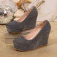 thumbnail image 7 of YTCAMLO Shiny Womens Platform Wedge Pumps Casual Slip on Close Round Toe Dress Shoes Bridal Wedges Heels for Club Date Night, 7 of 7