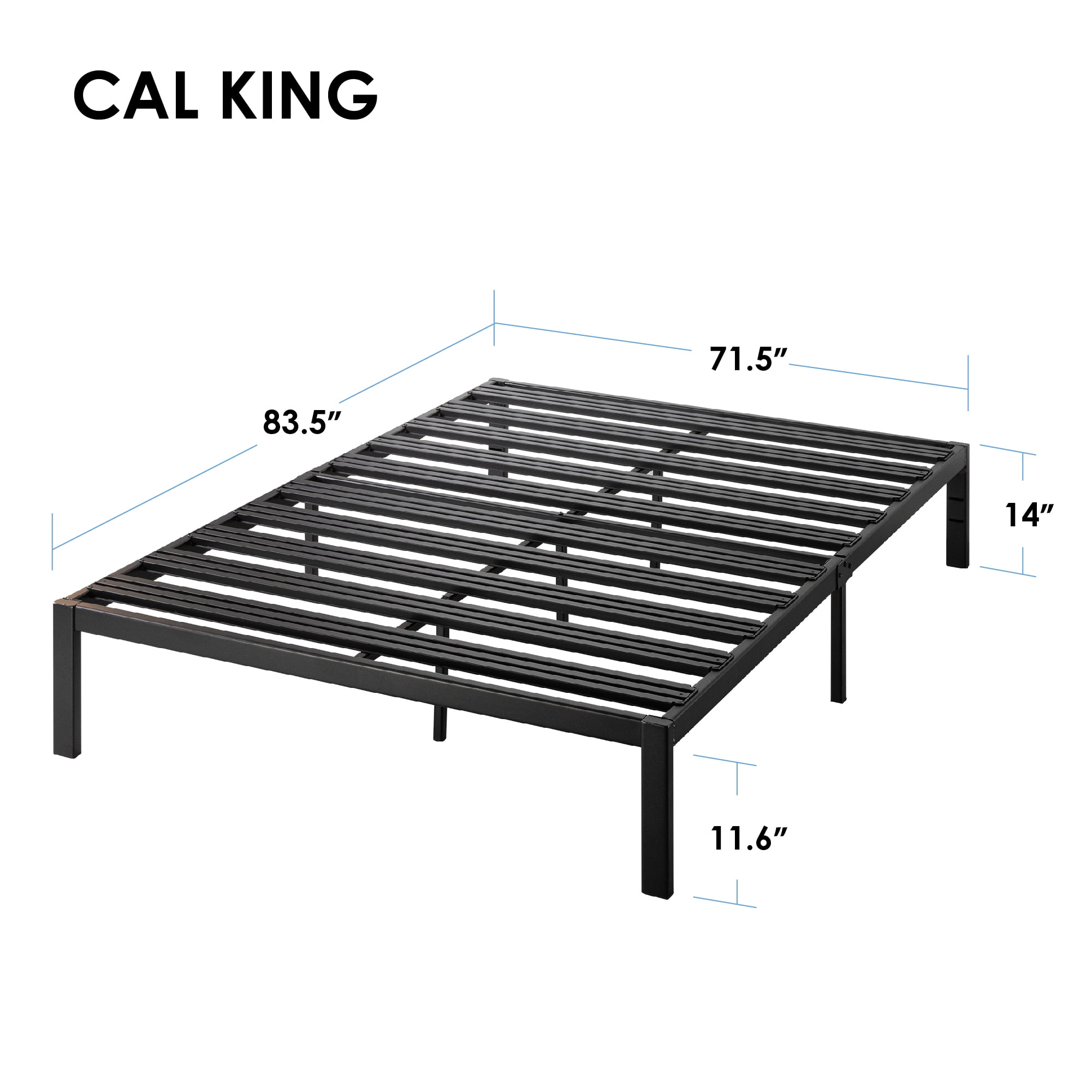 Mellow Rocky Base E Metal Platform Bed with Patented Wide Steel Slats, Black, California King