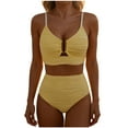 thumbnail image 2 of XUNKUSGA 2 Piece Bikini Set Fashion U-Wire Cutout Womens Bathing Suits Classic High Waisted Textured Pleated Summer Beach Swimsuits for Women XS-2XL,Yellow, 2 of 4