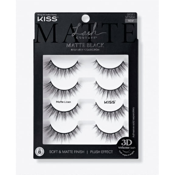 Kiss Lash Couture Matte Black Faux Mink Eyelashes Multipack, 4 Pack