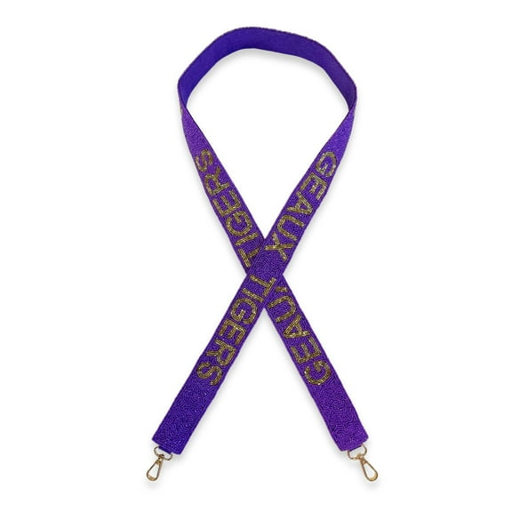 Lashicorn Louisiana Beaded Purse Strap Purple and Gold College Game Day Clear Handbag Replacement Strap Stadium Football University 49 Gold Hardware Clips for Clear Bag