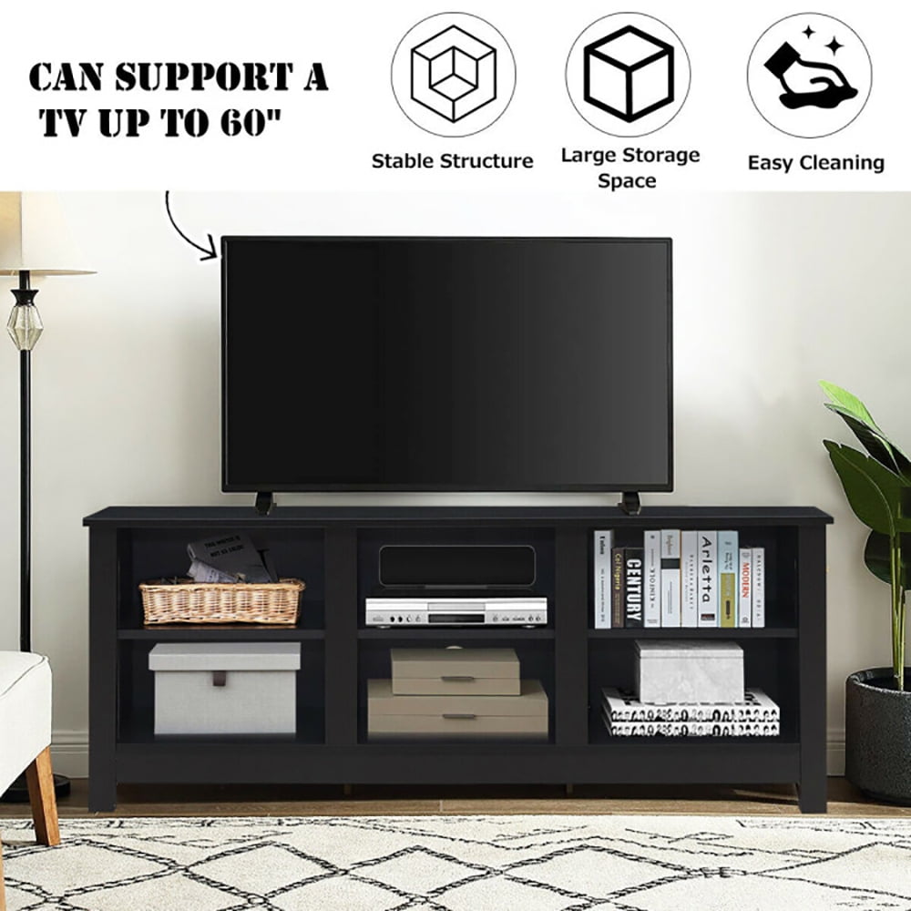 Finihen TV Stand, TV Cabinet, 60 Inch Entertainment TV Stand Cabinet, Media Entertainment Center with Storage, for Living Room, Bedroom, Black