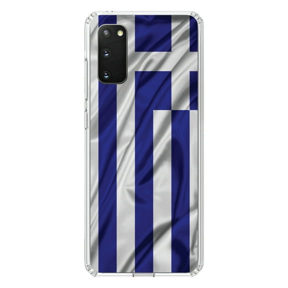 DistinctInk Clear Shockproof Hybrid Case for Galaxy S20 ULTRA / 5G (6.9" Screen) - TPU Bumper, Acrylic Back, Tempered Glass Screen Protector - Greece Waving Flag