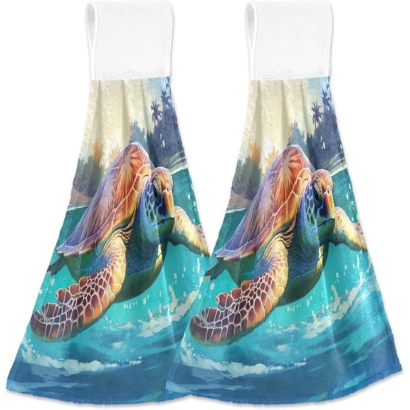 Coolnut Beautiful Turtle Hand Towels Set of 2 Soft Absorbent Kitchen Hanging Towels Dish Cloths Bathroom Hand Towels with Loop & Hook for Kitchen Bathroom Wash cloth