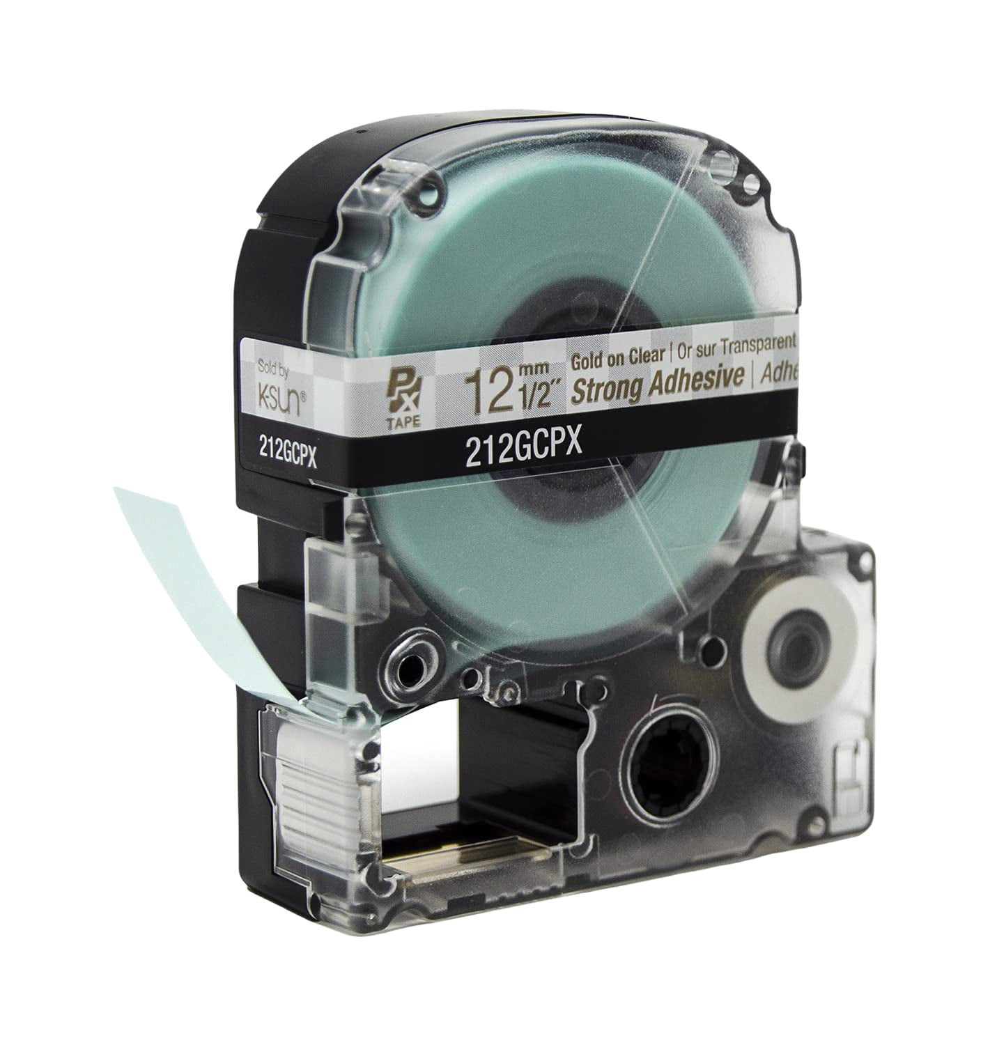 Epson LABELWORKS 212GCPX - Gold on Clear PET Label Maker Tape - 1/2" (12MM) Wide, 30'